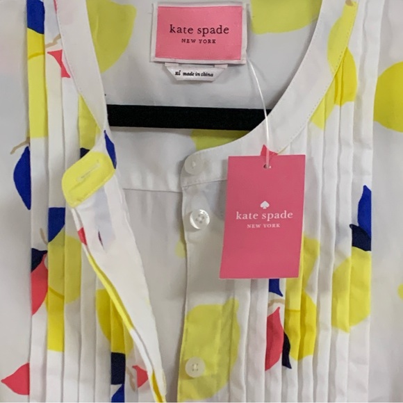 KATE SPADE Lemon Zest Cotton SHIRT DRESS Pockets Hidden Button Summer Sleeveless - Picture 7 of 10